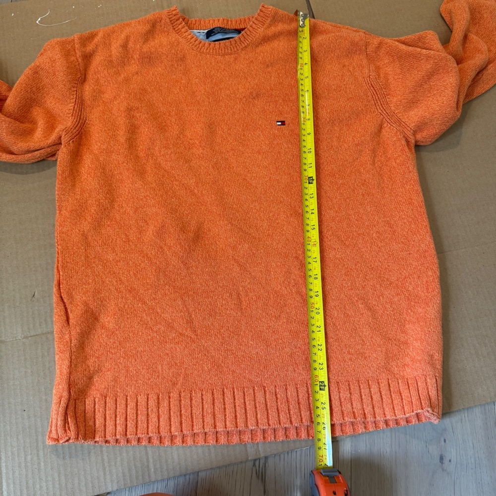 Tommy Hilfiger Mens‎ XL Embroidered Orange Crew Neck Sweater - Picture 5 of 7